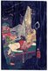 Japan: Iwami Shigetaro saving a beauty from baboons, central panel of tryptych. Tsukioka Yoshitoshi (1839-1892), 1886